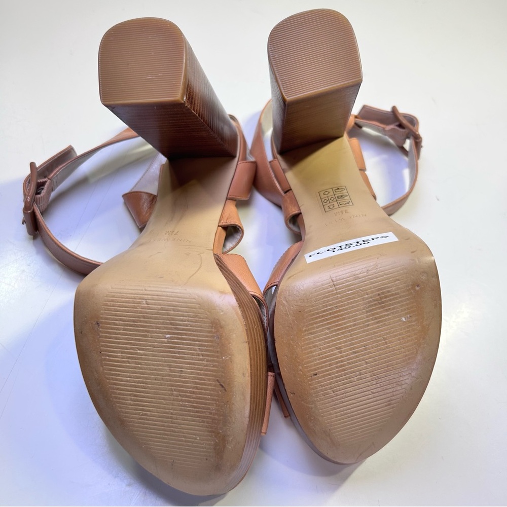 Nine West 70s Inspired Block Heel Tan Leather Strappy Platform Sandals Size 7.5M - Picture 13 of 14